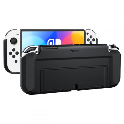 Тънък кейс със стойка за Nintendo Switch Oled от Spigen Thin Fit - Черен