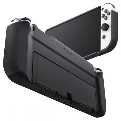 Тънък кейс със стойка за Nintendo Switch Oled от Spigen Thin Fit - Черен