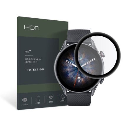 Хибридно стъкло за часовник Amazfit GTR 3 Pro от Hofi Hybrid Pro+ - Черно