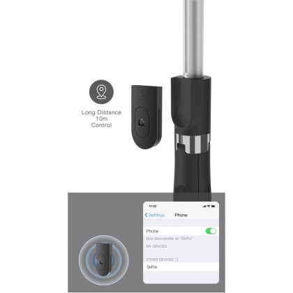 Безжичен селфи стик с трипод за IOS и Android от Tech-Protect L01S - Черен