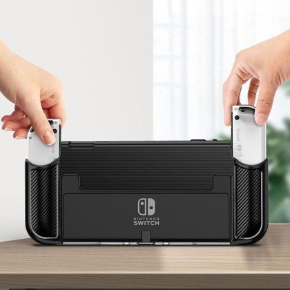 Удароустойчив кейс за Nintendo Switch Oled от Tech-Protect TPUCarbon - Черен