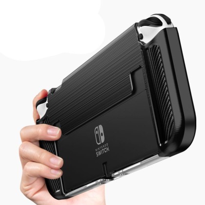 Удароустойчив кейс за Nintendo Switch Oled от Tech-Protect TPUCarbon - Черен