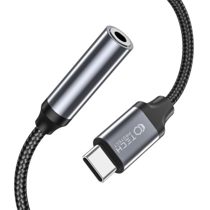 Аудио адаптер USB Type-C към мини жак AUX 3.5мм от Tech-Protect UltraBoost - Черен