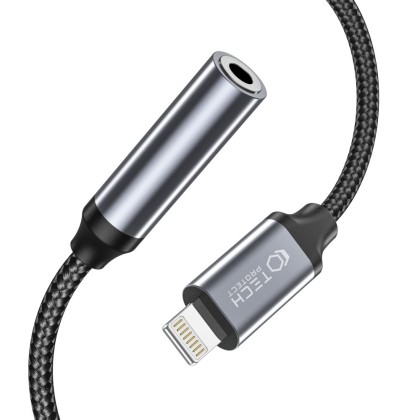 Аудио адаптер Lightning  към мини жак AUX 3.5мм от Tech-Protect UltraBoost - Черен