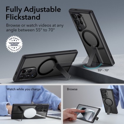 Удароустойчив кейс с MagSafe и стойка за Samsung Galaxy S24 Ultra от ESR Flickstand Boost Halolock - Frosted Black