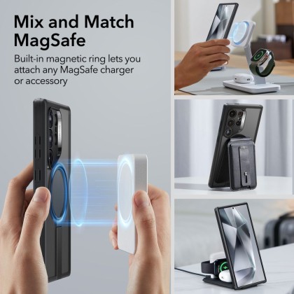 Удароустойчив кейс с MagSafe и стойка за Samsung Galaxy S24 Ultra от ESR Flickstand Boost Halolock - Frosted Black