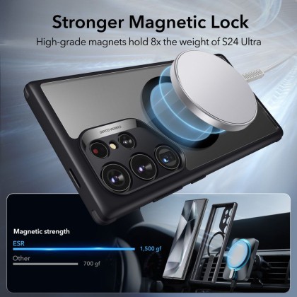 Удароустойчив кейс с MagSafe и стойка за Samsung Galaxy S24 Ultra от ESR Flickstand Boost Halolock - Frosted Clear