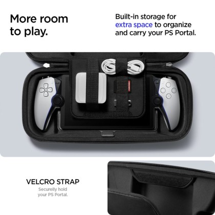 360 градусов калъф тип органайзер за Sony Playstation Portal от Spigen Rugged Armor Pro - Черен