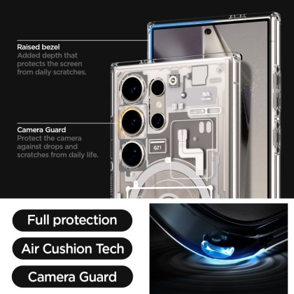Удароустойчив твърд кейс с MagSafe за Samsung Galaxy S24 Ultra от Spigen Ultra Hybrid OneTap - Zero One Natural Titanium