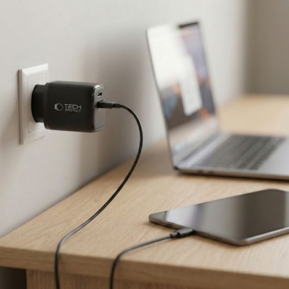 TECH-PROTECT NCA65W-GAN 2-PORT NETWORK CHARGER PD 65W / QC3.0 BLACK