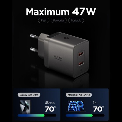 SPIGEN EE472EU-GAN ESSENTIAL 2-PORT NETWORK CHARGER 47W GUNMETAL