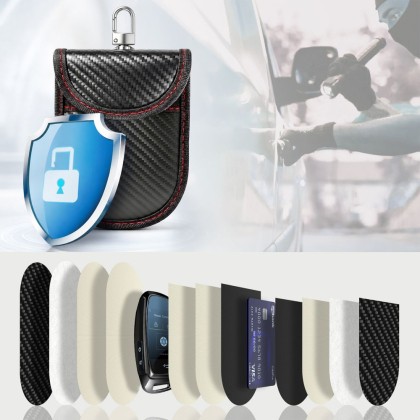 TECH-PROTECT KLR100 POUCH KEYLESS RFID SIGNAL BLOCKER CASE CARBON BLACK/RED
