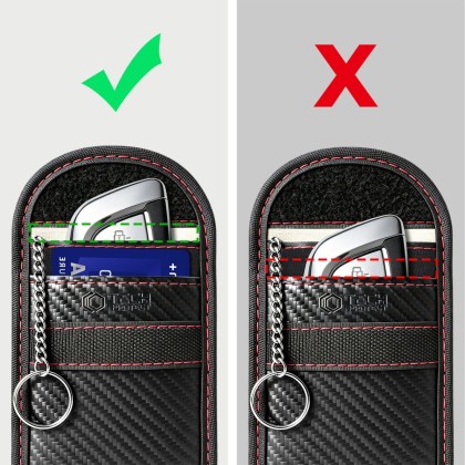 TECH-PROTECT KLR100 POUCH KEYLESS RFID SIGNAL BLOCKER CASE CARBON BLACK/RED