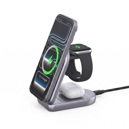 TECH-PROTECT A53 3IN1 MAGNETIC MAGSAFE WIRELESS CHARGER 25W QI2.2 DARK GREY