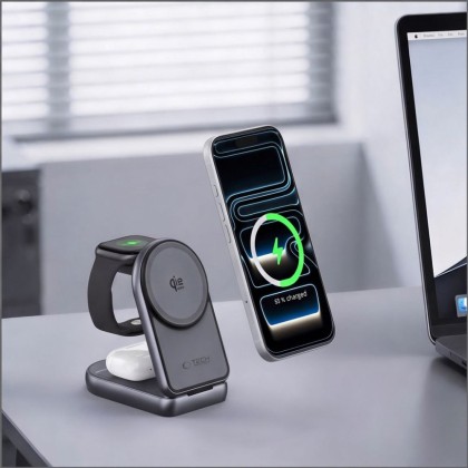 TECH-PROTECT A53 3IN1 MAGNETIC MAGSAFE WIRELESS CHARGER 25W QI2.2 DARK GREY