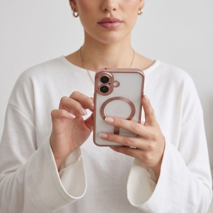 Твърд кейс с MagSafe и протектор за камерата на iPhone 17 от Tech-Protect MagFlex - Rose Gold