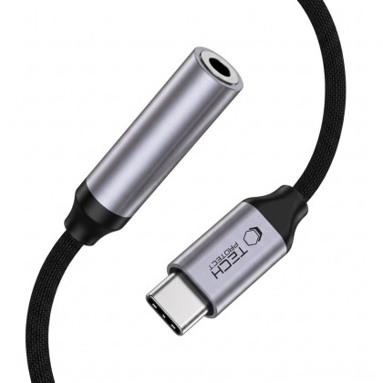 TECH-PROTECT ULTRABOOST ADAPTER USB-C TO MINI JACK 3.5MM DAC IRON GREY