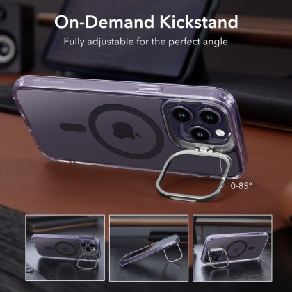 Удароустойчив кейс със стойка и MagSafe за iPhone 14 Pro от ESR Classic Kickstand Halolock - Прозрачен с черно