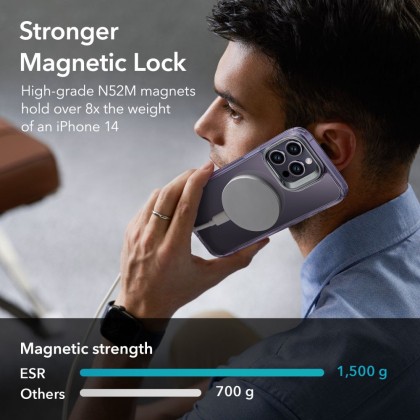 Удароустойчив кейс със стойка и MagSafe за iPhone 14 Pro Max от ESR Classic Kickstand Halolock - Прозрачен с черно