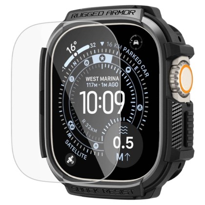 SPIGEN RUGGED ARMOR & TEMPERED GLASS APPLE WATCH ULTRA 1 / 2 / 3 / 4 (49 MM) MATTE BLACK