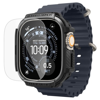 SPIGEN RUGGED ARMOR & TEMPERED GLASS APPLE WATCH ULTRA 1 / 2 / 3 / 4 (49 MM) MATTE BLACK