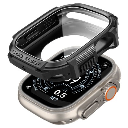 SPIGEN RUGGED ARMOR & TEMPERED GLASS APPLE WATCH ULTRA 1 / 2 / 3 / 4 (49 MM) MATTE BLACK