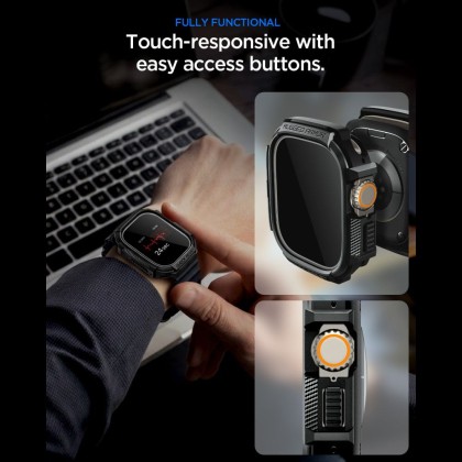 SPIGEN RUGGED ARMOR & TEMPERED GLASS APPLE WATCH ULTRA 1 / 2 / 3 / 4 (49 MM) MATTE BLACK