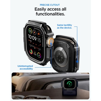 SPIGEN RUGGED ARMOR & TEMPERED GLASS APPLE WATCH ULTRA 1 / 2 / 3 / 4 (49 MM) MATTE BLACK