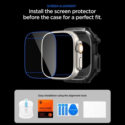SPIGEN RUGGED ARMOR & TEMPERED GLASS APPLE WATCH ULTRA 1 / 2 / 3 / 4 (49 MM) MATTE BLACK