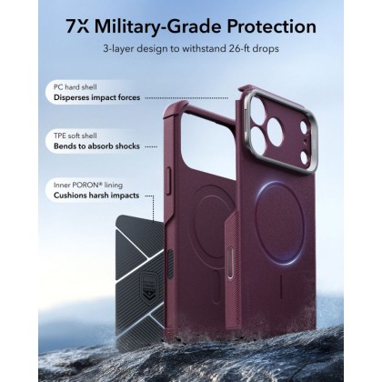 ESR CYBER TOUGH KICKSTAND MAGSAFE IPHONE 17 PRO / 18 PRO DEEP BURGUNDY