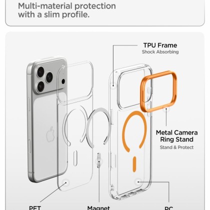 SPIGEN ULTRA HYBRID OPTIK S MAGSAFE IPHONE 17 PRO / 18 PRO CLEAR/ORANGE
