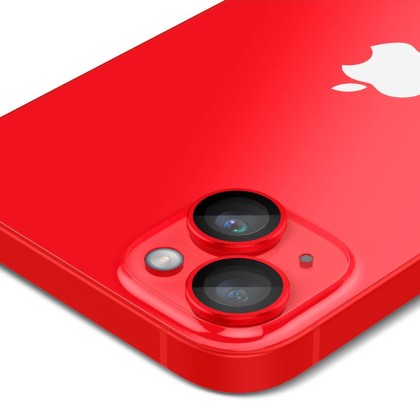 2 броя комплетки от протектори за обектви на камерата на iPhone 14 / 14 Plus от Spigen Optik Tr - Червен 