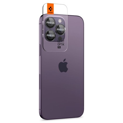 2 броя комплетки от протектори за обектви на камерата на iPhone 14/15 Pro - 14/15 Pro Max от Spigen Optik Tr - Черен 