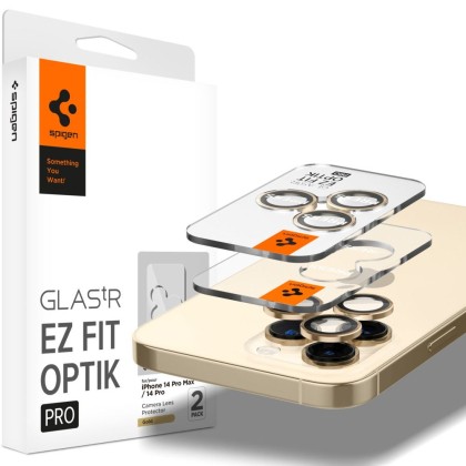 2 броя комплетки от протектори за обектви на камерата на iPhone 14 Pro / 14 Pro Max от Spigen Optik Tr - Gold 