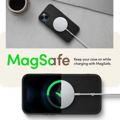 Кожен кейс с MagSafe за iPhone 14 от Spigen Cyrill Kajuk Mag - Черен