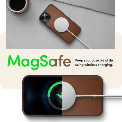 Кожен кейс с MagSafe за iPhone 14 Plus от Spigen Cyrill Kajuk Mag - Saddle Brown
