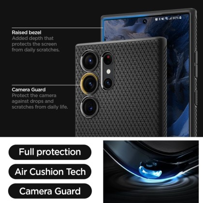 Удароустойчив, силиконов кейс за Samsung Galaxy S23 Ultra от Spigen Liquid Air - Черен