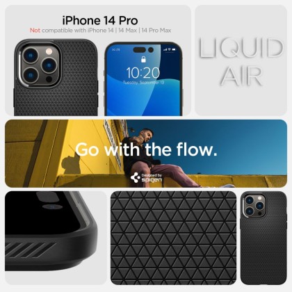 Удароустойчив, силиконов кейс за iPhone 14 Pro от Spigen Liquid Air - Черен