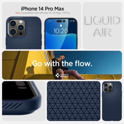 Удароустойчив, силиконов кейс за iPhone 14 Pro Max от Spigen Liquid Air - Navy Blue