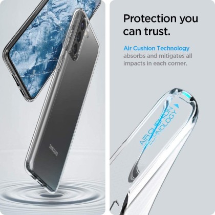 Удароустойчив, силиконов кейс за Samsung Galaxy S21 от Spigen Liquid Crystal - Прозрачен