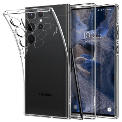 Удароустойчив, силиконов кейс за Samsung Galaxy S23 Ultra от Spigen Liquid Crystal - Прозрачен