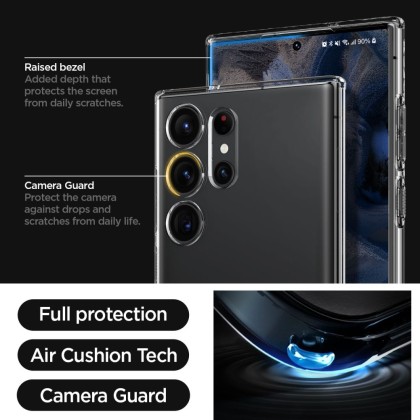 Удароустойчив, силиконов кейс за Samsung Galaxy S23 Ultra от Spigen Liquid Crystal - Прозрачен
