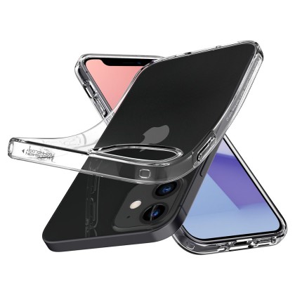 Удароустойчив, силиконов кейс за iPhone 12 Mini от Spigen Liquid Crystal - Прозрачен