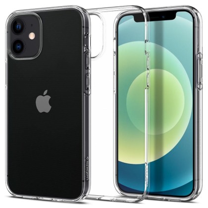 Удароустойчив, силиконов кейс за iPhone 12 Mini от Spigen Liquid Crystal - Прозрачен