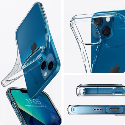 Удароустойчив, силиконов кейс за iPhone 13 Mini от Spigen Liquid Crystal - Прозрачен