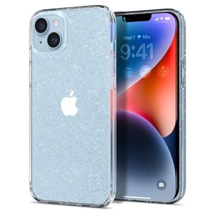Удароустойчив, силиконов кейс за iPhone 14 от Spigen Liquid Crystal - Glitter Crystal