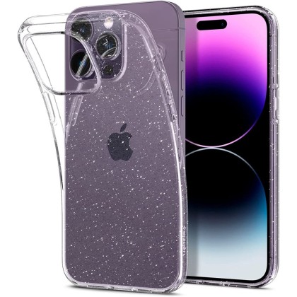 Удароустойчив, силиконов кейс за iPhone 14 Pro Max от Spigen Liquid Crystal - Glitter Crystal