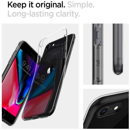 Удароустойчив, силиконов кейс за iPhone 7 / 8 / SE от Spigen Liquid Crystal - Прозрачен