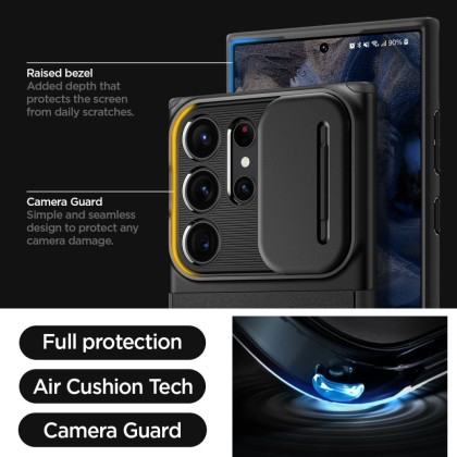 Кейс с капак за камерата за Samsung Galaxy S23 Ultra от Spigen Optik Armor - Черен