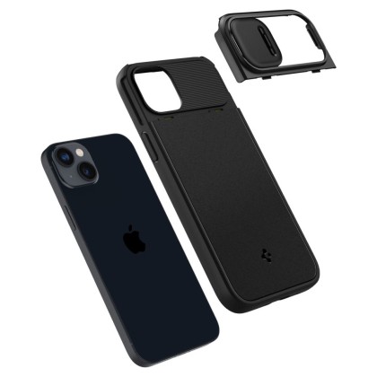 Кейс с капак за камерата за iPhone 14 Plus от Spigen Optik Armor Mag MagSafe - Черен